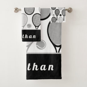 Modern Black & Grey Tennis Player Coach Name Sport Bath Towel Set