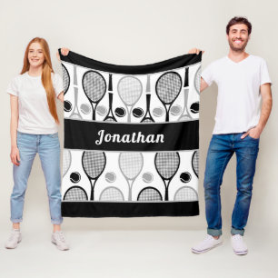 Modern Black & Grey Tennis Player Coach Name Sport Fleece Blanket