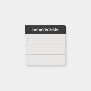 Modern Black Grey To Do List with Custom Name Post-it Notes