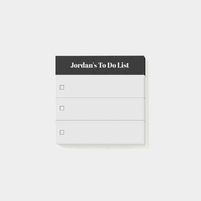 Modern Black Grey To Do List with Custom Name Post-it Notes (Front)