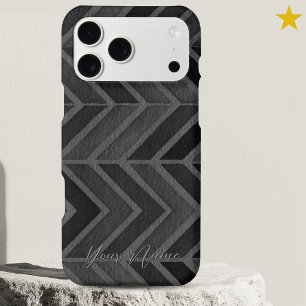 Modern Black Grey Watercolor Zig Zag Custom Name