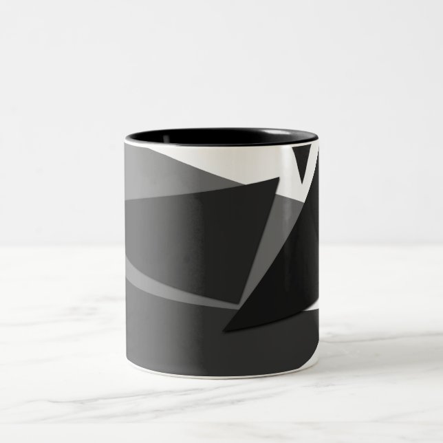 Modern Black, Grey, & White Geometric Triangles Two-Tone Coffee Mug (Center)