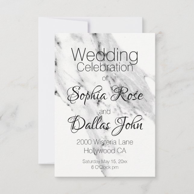 Modern black grey white marble pattern  invitation (Front)