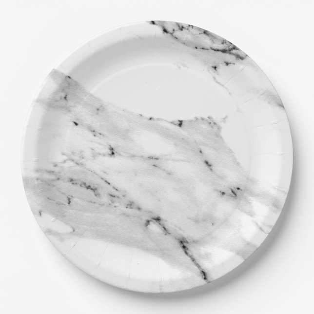 Modern black grey white marble pattern  paper plate (Front)