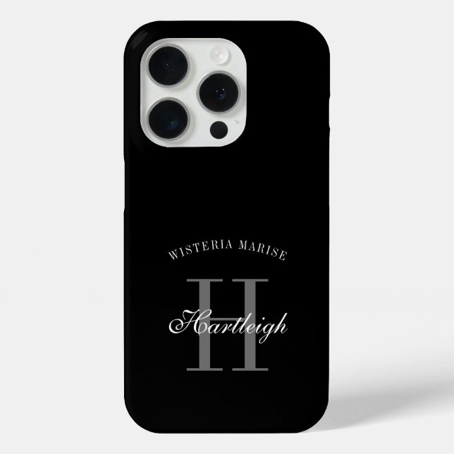 Modern Black Grey White Monogram Name Case-Mate iPhone Case (Back)