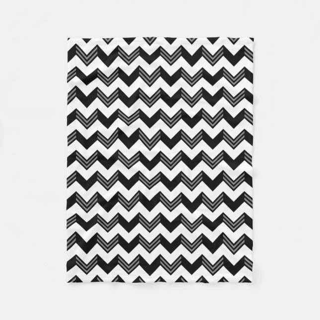 Modern Black, Grey, White Zigzag Chevron Pattern Fleece Blanket (Front)