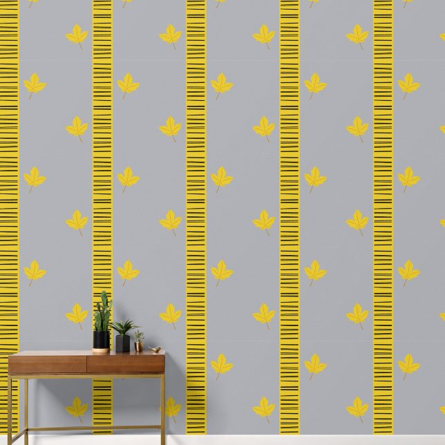 Modern Black, grey & yellow maple leaf home decor Wallpaper (Hallway)
