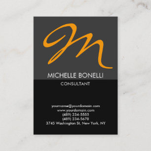 Modern black grey yellow monogram business card