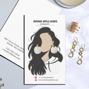 Modern Black Hair Girl Earring Display  Business Card