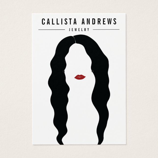Modern Black Hair Lips Girl Earring Display Card (Front)