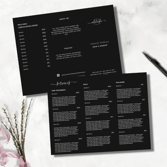 Modern Black Hair Salon Price List Service Menu (Creator Uploaded)