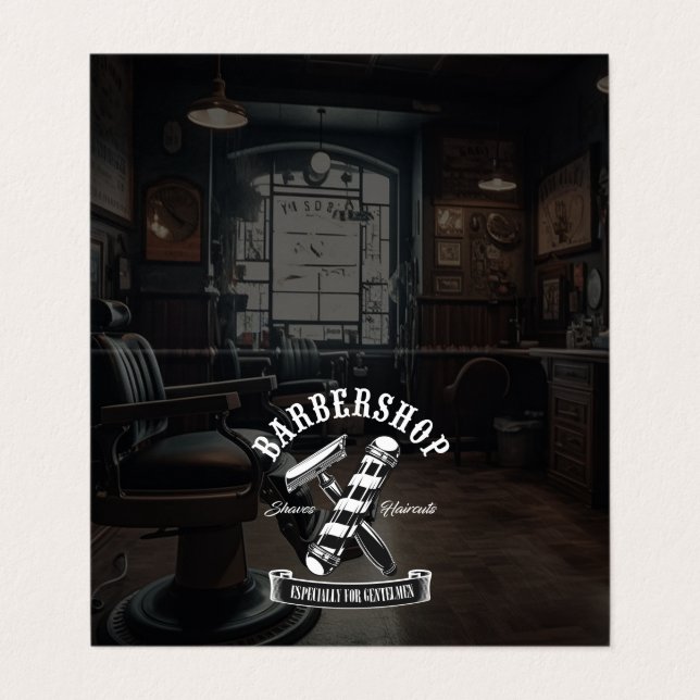 Modern Black Hair Stylist Barbershop Folded Business Card (Outside Unfolded)