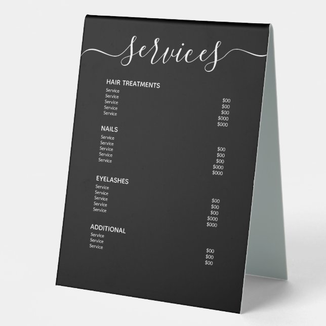 Modern Black Hair Stylist Price List Service Menu (Front)