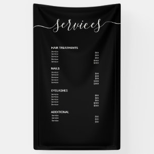 Modern Black Hair Stylist Price List Service Menu Banner