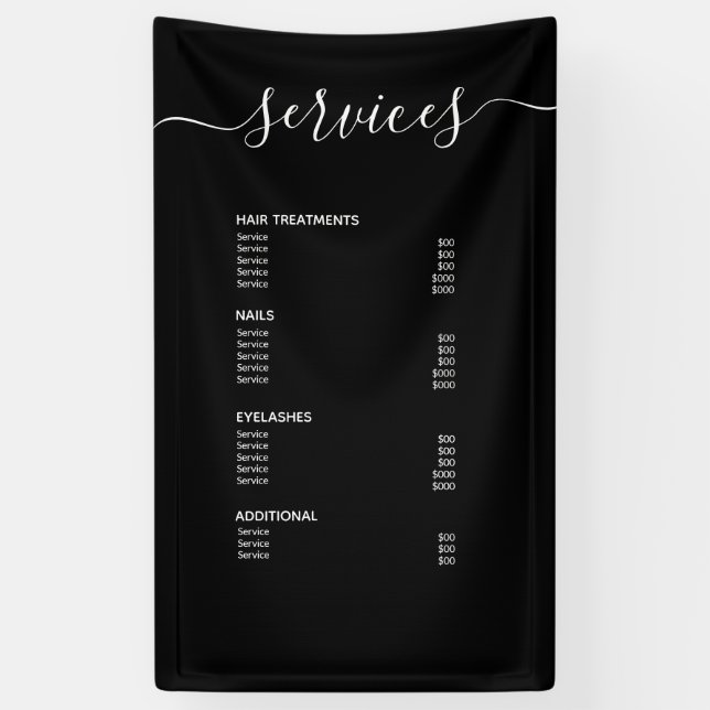 Modern Black Hair Stylist Price List Service Menu Banner (Vertical)