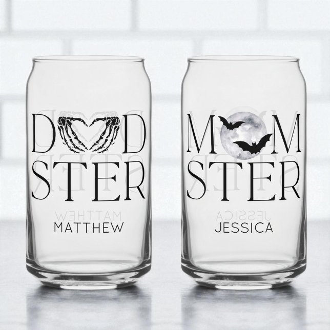 Modern Black Halloween Scary Horror Mum Dad Name Can Glass (Modern Black Halloween Scary Horror Mom Dad Name Can Glass set for parents)