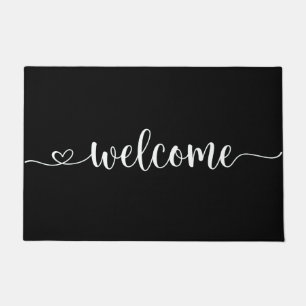 Modern Black Hand Scripted Welcome Door Mat