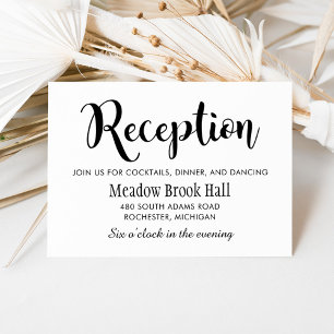 Modern Black Handwritten Script Wedding Reception Enclosure Card