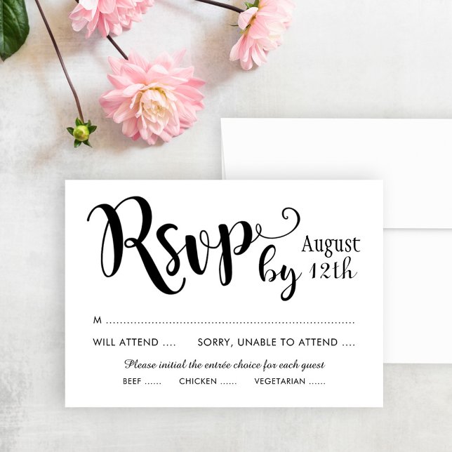 Modern Black Handwritten Script Wedding RSVP Card (Creator Uploaded)