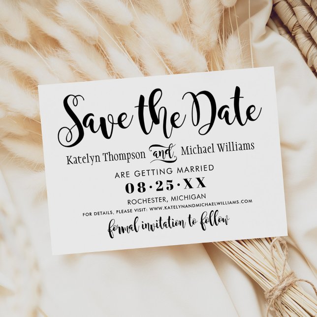 Modern Black Handwritten Script Wedding Save The Date (Creator Uploaded)