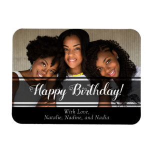 Modern Black Happy Birthday Custom Photo  Magnet