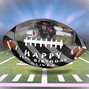 Modern Black Happy Birthday Kids Photo American Football