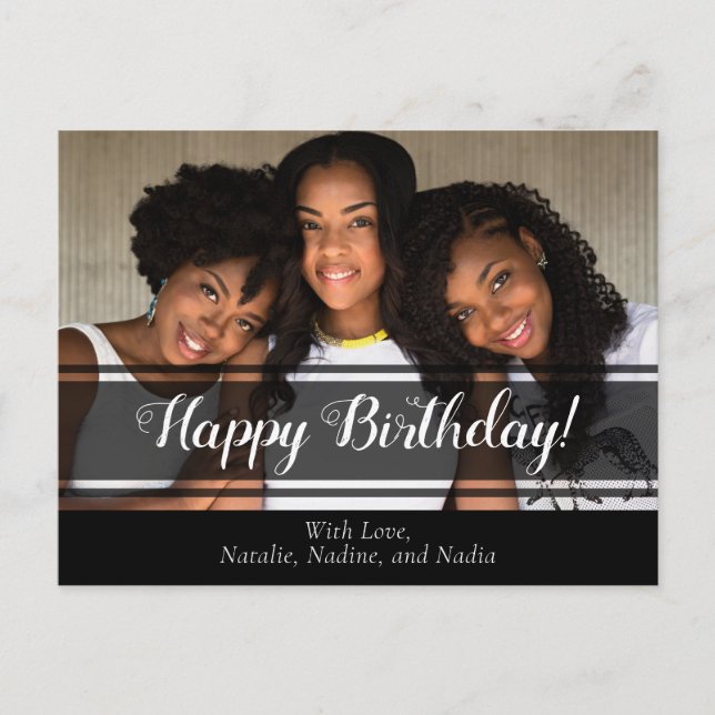 Modern Black Happy Birthday Photo Postcard (Front)