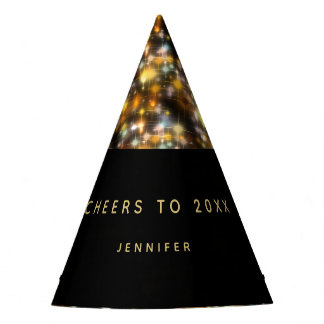 Modern Black Happy New Year Gold Glitter Sparkling Party Hat