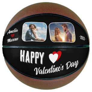 Modern Black Happy Valentine's Day 2 Photos Basketball
