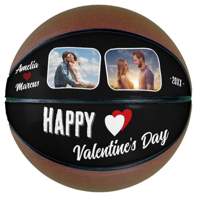 Modern Black Happy Valentine's Day 2 Photos  Basketball (Front)
