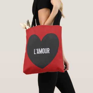 Modern Black Heart Amour Typography Red Valentine Tote Bag