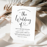 Modern Black Heart Calligraphy Script Wedding Invitation<br><div class="desc">Modern black and white (colours can be modified) wedding invitations feature a stylish black typography design with chic calligraphy script and a heart accent. The simple and elegant custom text that can be personalised to invite guests to join in your wedding celebration, including the couple's names and all of the...</div>