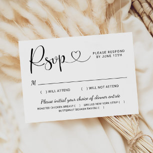 Modern Black Heart Calligraphy Script Wedding RSVP Card