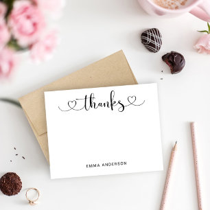 Modern Black Heart Script Name Monogram Thank You Card