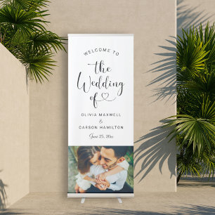 Modern Black Heart Script Wedding Photo Welcome Retractable Banner