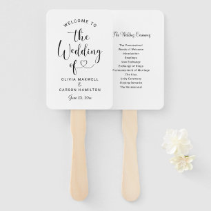 Modern Black Heart Script Wedding Welcome Ceremony Hand Fan