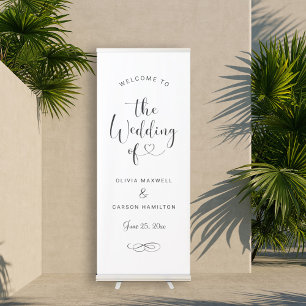 Modern Black Heart Script Wedding Welcome Retractable Banner