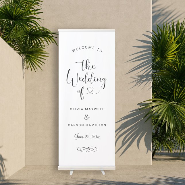 Modern Black Heart Script Wedding Welcome Retractable Banner (Creator Uploaded)