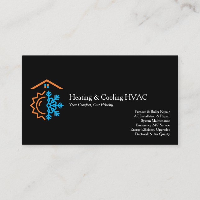 Modern Black Heating Cooling Experts HVAC Business Card (Front)