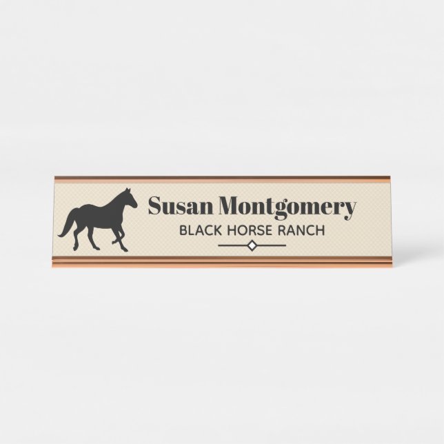 Modern Black Horse Silhouette Desk Name Plate (Front)