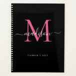 Modern Black Hot Pink Girly Monogram Script 2021 Planner<br><div class="desc">Modern Black Hot Pink Girly Elegant Monogram Script Name 2021 Planner</div>