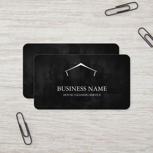 Modern Black House Cleaning Service House Logo Business Card (Front/Back In Situ)