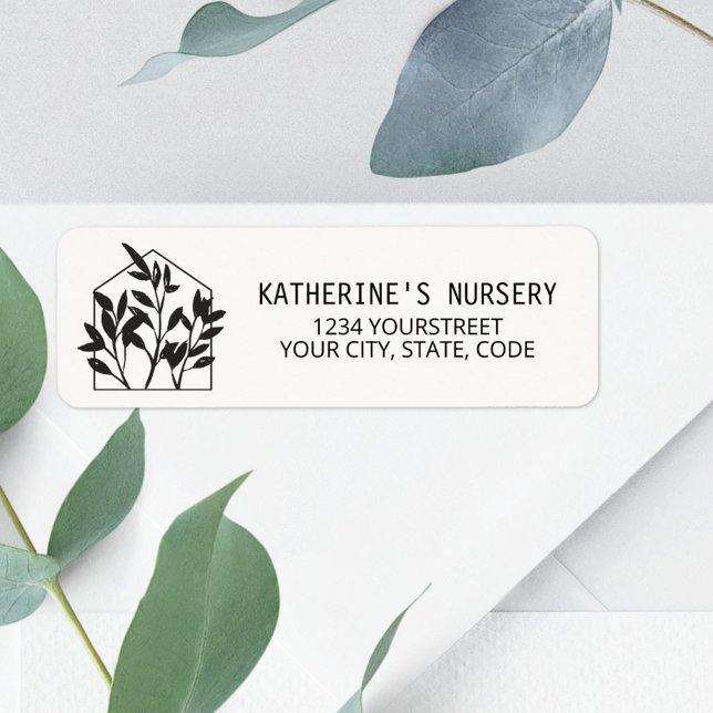 Modern Black House Plant Nursery  Return Address  (In situ envelope)