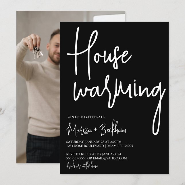 Modern Black Housewarming Invitation (Front/Back)