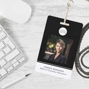 Modern Black ID Card Minimal Logo Photo QR Code Badge
