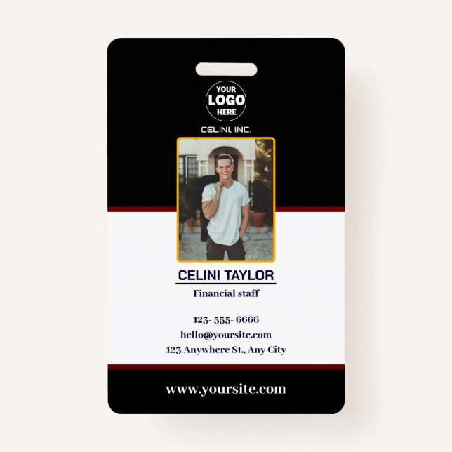 Modern Black ID Card with Photo & Logo ID Badge (Front)