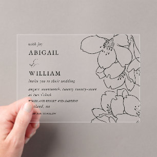 Modern Black Illustrated Floral Wedding Acrylic Invitations