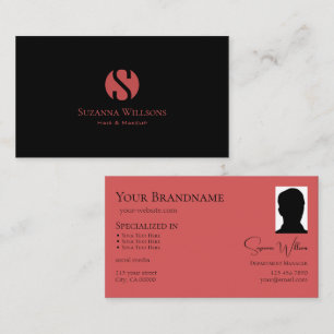Modern Black Indian Red with Monogram and Photo Business Card