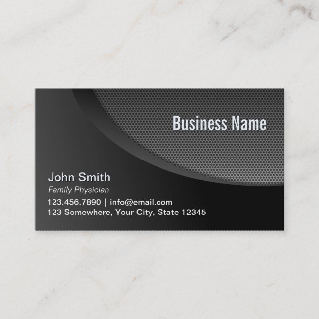 Modern Black Industrial Family Physician Business Card (Front)