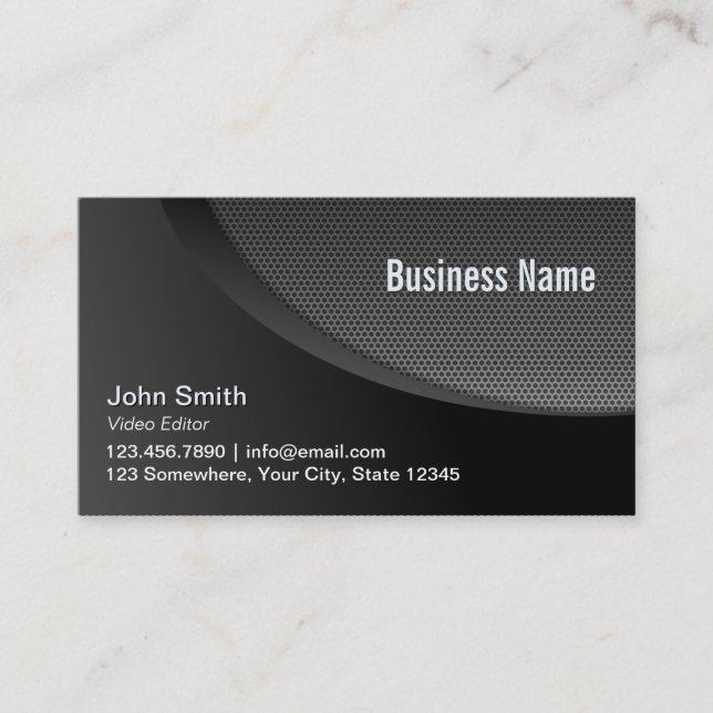 Modern Black Industrial Video Editor Business Card (Front)